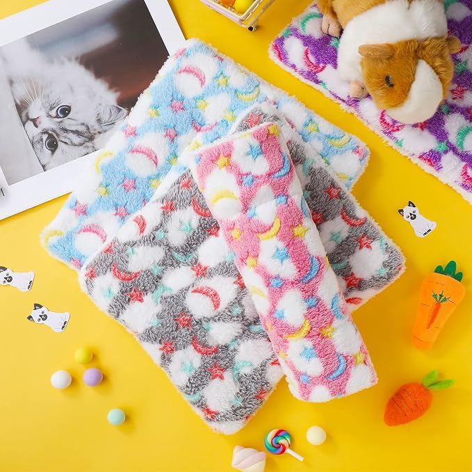 Jetec 4 Pieces Rabbit Bunny Bed 10 x 11 Inch Guinea Pig Mats Plush Bunny Pad Mats Small Animal Dog Cat Bed Dog Hamster Pad