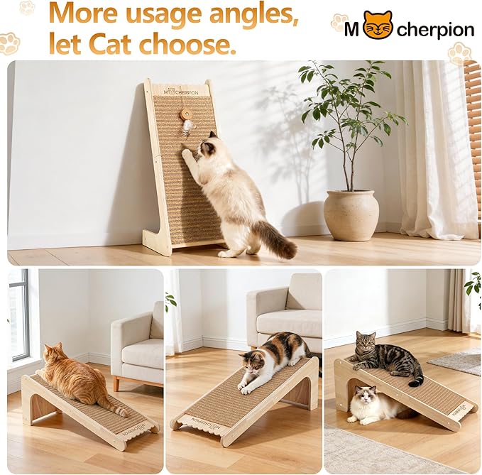 Natural Cork Cat Scratching Post-Cat Scratchers- Scratch Pads for Indoor-Cats Scratching Board-Cat ramp-cat Scratch Cardboard with Toy,Include 2 Pcs Replaceable Pads-Eco-Friendly Sustainable-Cat Gift