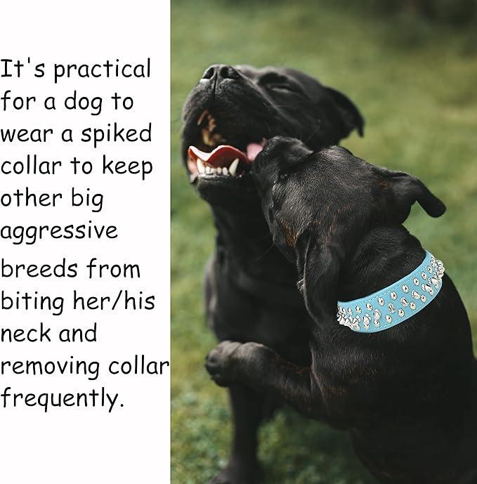TEEMERRYCA Adjustable Microfiber Leather Spiked Studded Dog Collars with a Squeak Ball Gift for Small Medium Large Pets Like Cats/Pit Bull/Bulldog/Pugs/Husky, Blue, S 10.8-13.2 inches
