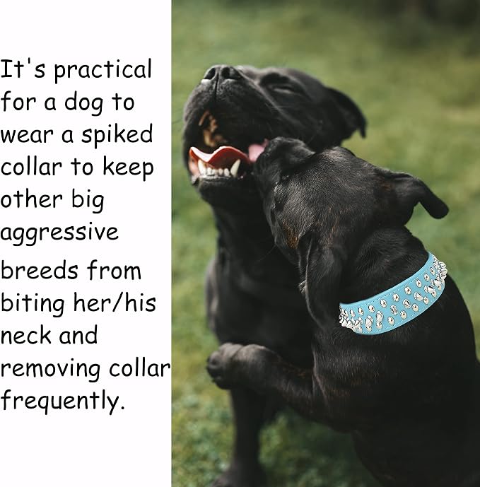 TEEMERRYCA Adjustable Microfiber Leather Spiked Studded Dog Collars with a Squeak Ball Gift for Small Medium Large Pets Like Cats/Pit Bull/Bulldog/Pugs/Husky, Blue, XS 8.3-10.6 inches
