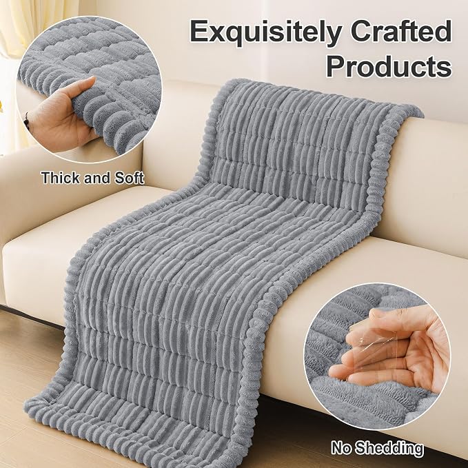 hyha Couch Cover for Dogs Washable, Non Slip Thick Flannel Sofa Protector, Pet Friendly Plush Furniture Cover for Sectional Sofa & Loveseat (Grey, 43" x 82.7")