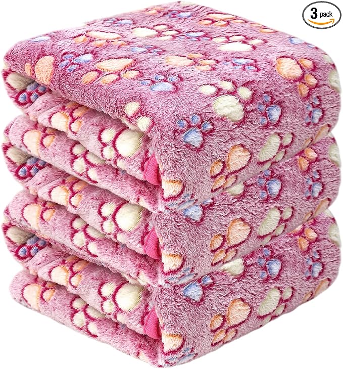 Dog Blankets for Large Dogs, 3 Pcs Dog Blanket Washable, Soft Fluffy Flannel Pet Blanket Mat Cover for Bed Couch, Cute Print Puppy Blanket 60" x 50"