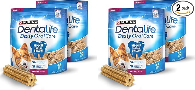 Dentalife Daily Oral Care Dog Treats for Small and Medium Dogs,Chewy Dental Treat to Freshen Breath and Fight Tartar,Chicken Flavor,35.7 oz. Each,94 Chews-2 x 47 ct. Pouch,94 Count (Pack of 2)