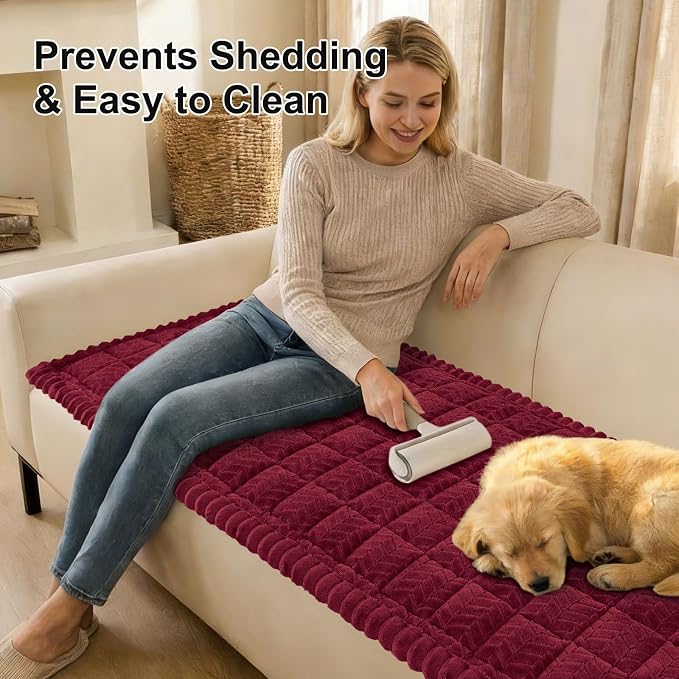 Smiry Couch Cover for Dogs, Non Slip Fuzzy Pet Sofa Covers Washable for Sectional Couch, Soft Thick Furniture Protector for Cats Dogs, Against Fur, Dirt, Scratch Resistant (Red, 43"x63")