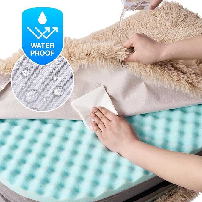 EHEYCIGA Foldable Human Dog Bed, 72"x44"x11" Orthopedic Memory Foam Human Sized Dog Bed, Waterproof Pet Bed for People, Faux Fur Pet Couch for Adult with Non-Slip Bottom, Camel
