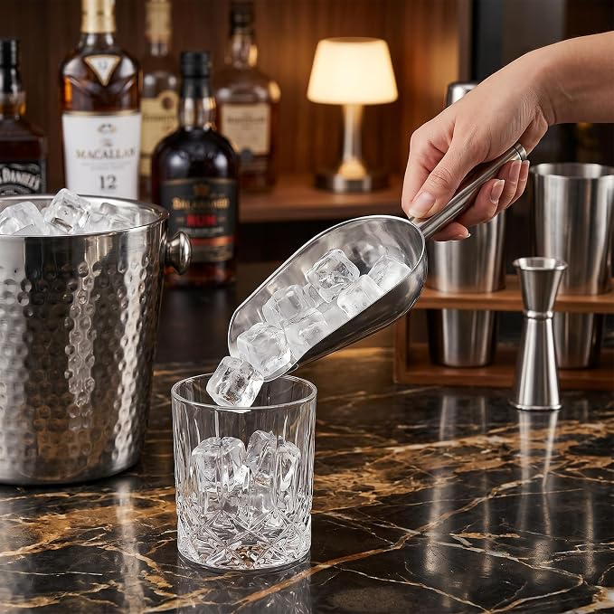 Stainless Steel Mini Ice Scoop, 6 oz, for Ice Buckets, Coffee Beans, Grains and Dry Goods, Compact Metal Scooper for Kitchen, Bar and Food Service