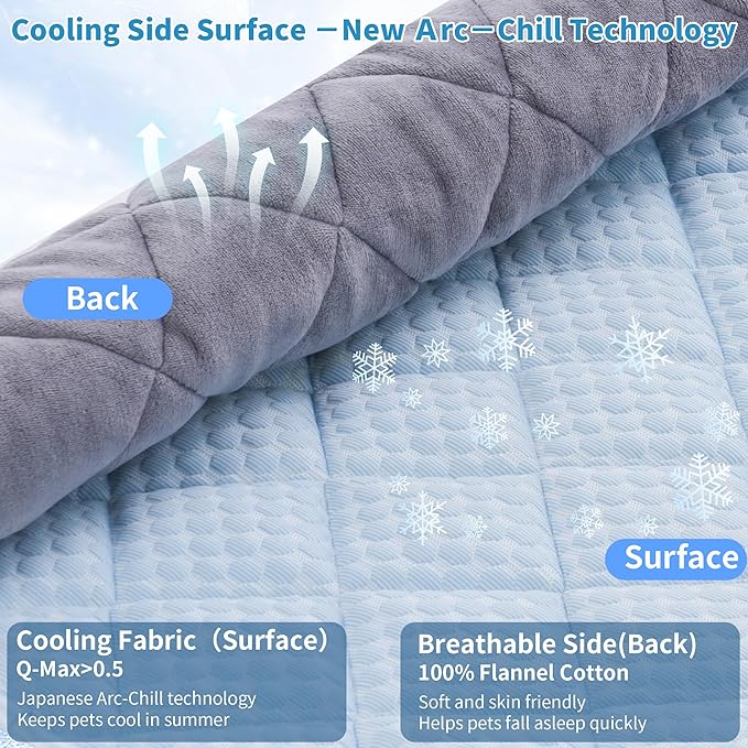 Cooling Mat for Large Dogs, 44"x 32" Thick & Durable Dog Cooling Mat, Q-MAX>0.45, Double-Sided Cooling Pet Pad, Portable & Washable Dog Cooling Mat for Crate, Couch & Car