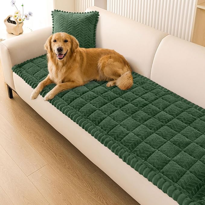 Smiry Couch Cover for Dogs, Non Slip Fuzzy Pet Sofa Covers Washable for Sectional Couch, Soft Thick Furniture Protector for Cats Dogs, Against Fur, Dirt, Scratch Resistant (Dark Green, 43"x63")