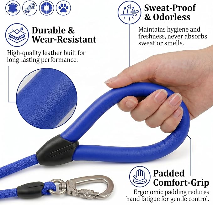 Dog Leashes Rope,Bold & Vivid Hues,Leash for dogs,Leather handle leashes,Strong Nylon Pet Lead, Pet lead,Resistant to dirt and bite,Rope dog leash for small dogs,Medium&Large dogs (Klein Blue, 5 FEET)