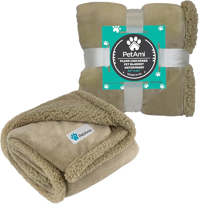 PetAmi Waterproof Dog Blanket for Couch, Pee Proof Sherpa Fleece Reversible Pet Throw, Furniture Protector for Bed Sofa Kennel, Soft Washable Cover for Small Medium Dog Puppy Cat, 29x40 Taupe Sherpa