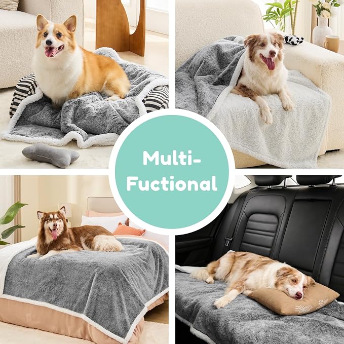 ChiXnuggle Waterproof Dog Blankets for Large Dogs, Reversible Faux Fur & Sherpa Washable Pet Blanket, Soft Pet Throw for Couch Bed Protection, 60"x80", Black