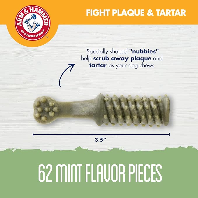 Arm & Hammer for Pets Nubbies Dental Treats Value Size Baking Soda Calcium Helps Scrub Plaque Tartar Mint Flavor Daily Oral Care 62 Count 52.8 OZ Value Bucket Dogs and Puppies Daily Bucket