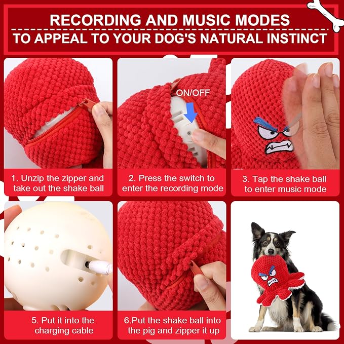 BABORUI Interactive Dog Toys Octopus, Jumping Squeaky Dog Toys with Recording and Music Modes, Rechargeable Moving Dog Chew Toys for Small/Medium/Large Dogs to Keep Them Busy(Angry Octopus)
