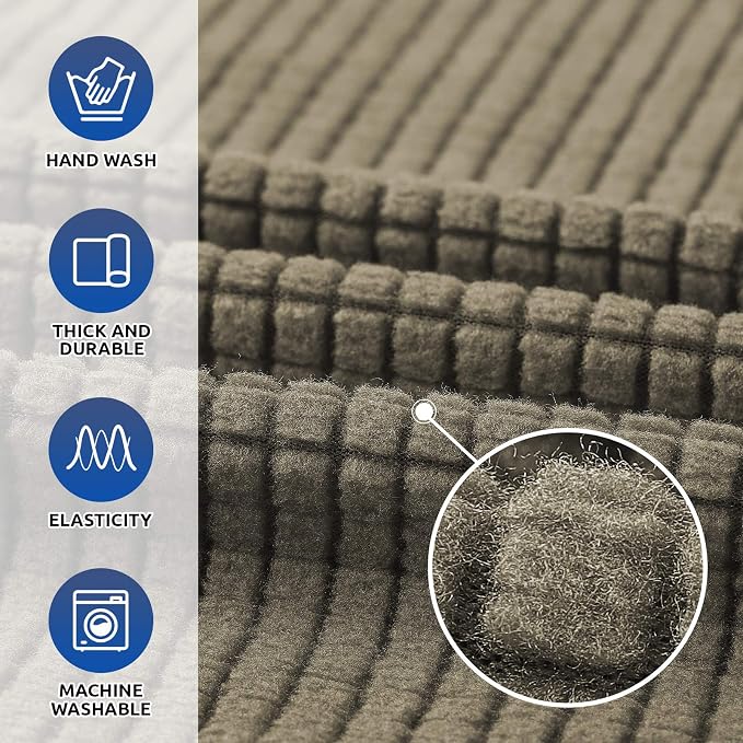 KEKUOU Stretch Oversized Sofa Slipcover 1 Piece Couch Sofa Cover (94"-110") Furniture Protector 4 Seater Sofa with Elastic Bottom for Kids,Pet.Jacquard Checked Pattern Fabric(X Large,Khaki)