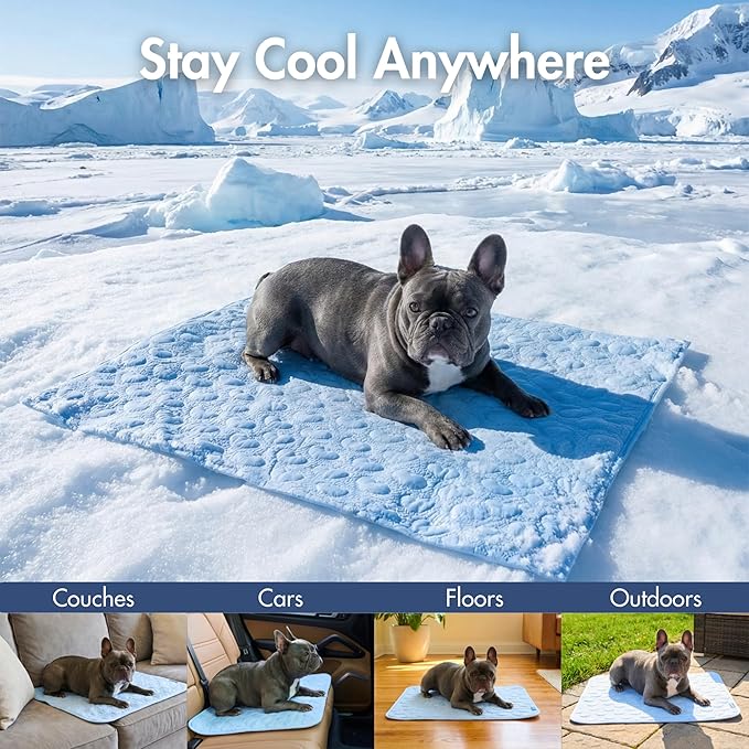 Spark Paws Cooling Mat for Dogs - Self Cooling Dog Mat & Pet Cooling Pad for Large, Medium & Small Dogs - Non-Toxic, Non-Gel Washable Cooling Bed - Hearts Blue - Size L