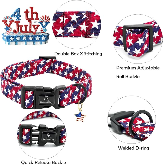 Lionheart glory American Flag Dog Collar, 4 of July Patriotic Independence Dog Collar Heavy Duty Adjustable Collars for Small Dogs Pet Gift Summer Collars
