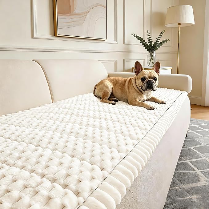 Couch Cover for Dogs Washable,Non Slip Fuzzy Durable Couch Covers for 3 Cushion Sofa Pet Friendly Sofa Cover Dog Thick Soft Slipcovers Protector Couches Mat Bed (Beige, 27.6" x 59"/70 x 150cm)