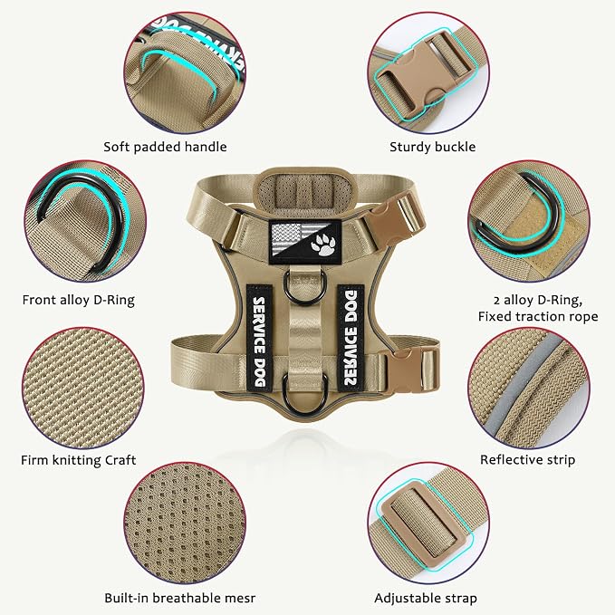 Service Dog Harness, Reflective Dog Vest Harness with 5 PCS Patches, Adjustable Soft Oxford Pet Harness, Inner Layer Mesh, Easy to Control for Small Medium Large Dogs