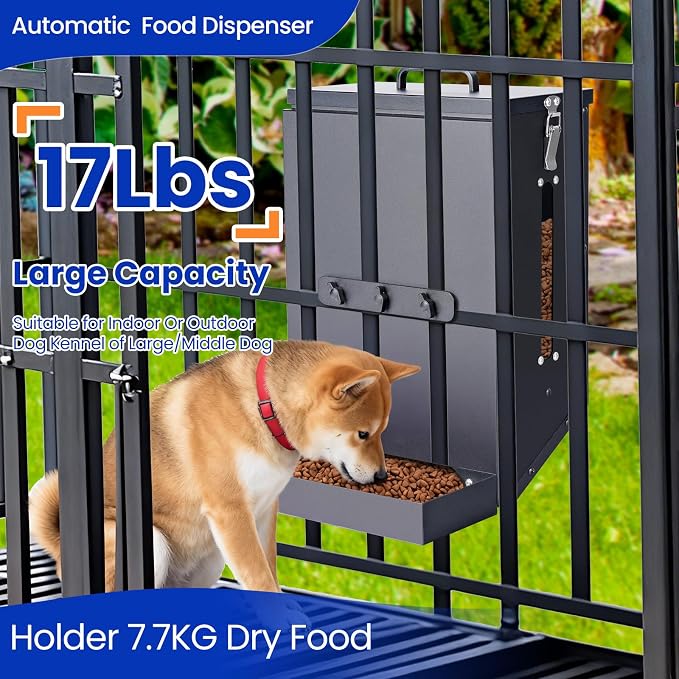 17Lbs Automatic Dog Feeder for Outside Kennel, Galvanized Gravity Dog Food Dispenser for Hanging Cage, Pet Cage Feeder for Large Breed,Rabbit,Chicken,Puppy,Ferret,Chinchilla,Ferret