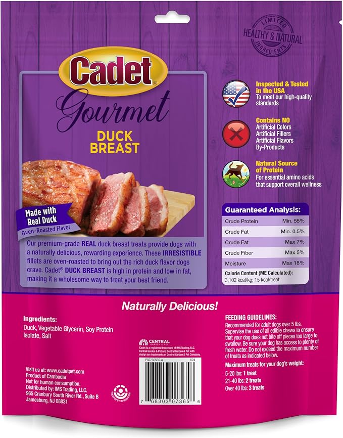 Cadet Gourmet Duck Jerky Dog Treats For Training - Healthy & Natural Dog Training Treats for Small & Large Breeds - Inspected & Tested in USA (14 oz.)