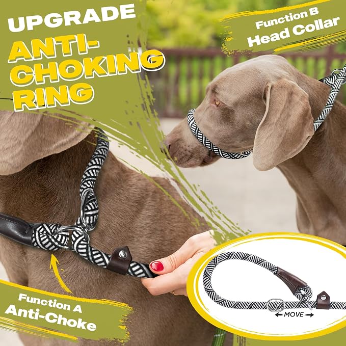 Fida Slip Leads for Dogs, 4 FT x 1/2" Dog Leash Heavy Duty Comfortable Strong Rope Lead for Large, Medium Dogs, No Pull Pet Training Leash with Highly Reflective, Grey
