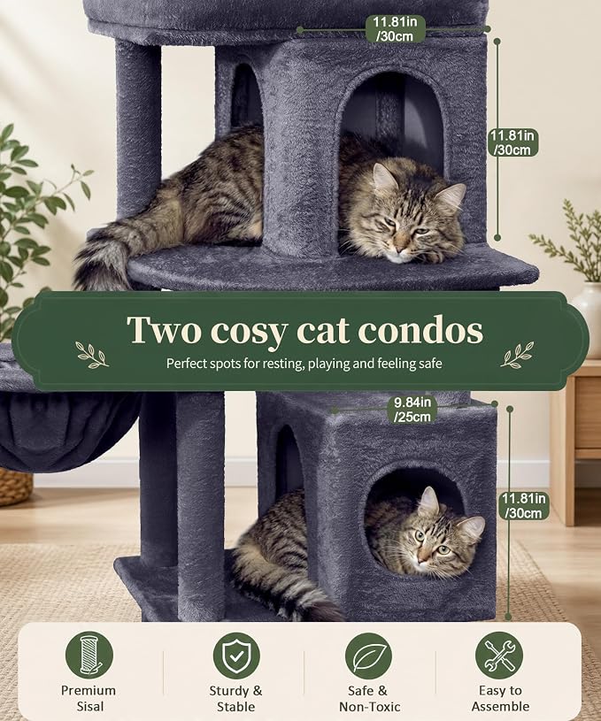 68 Inches Heavy Duty Cat Tree for Indoor Cat, Big Cat Tower with Sisal Scratching Posts and Top Perch, Large Platform for Adult Cats, PMT02DG, Dark Grey