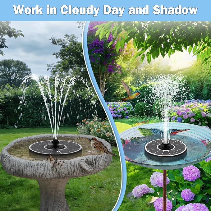 Yzert Solar Fountain Pump with 2000mah Battery 3.5W, 3-Level Adjustable Water Height, Rotating Rods, Works in Shadow, 7 Nozzles, 2026 Glass Outdoor Fountain for Bird Bath, Garden, Pond