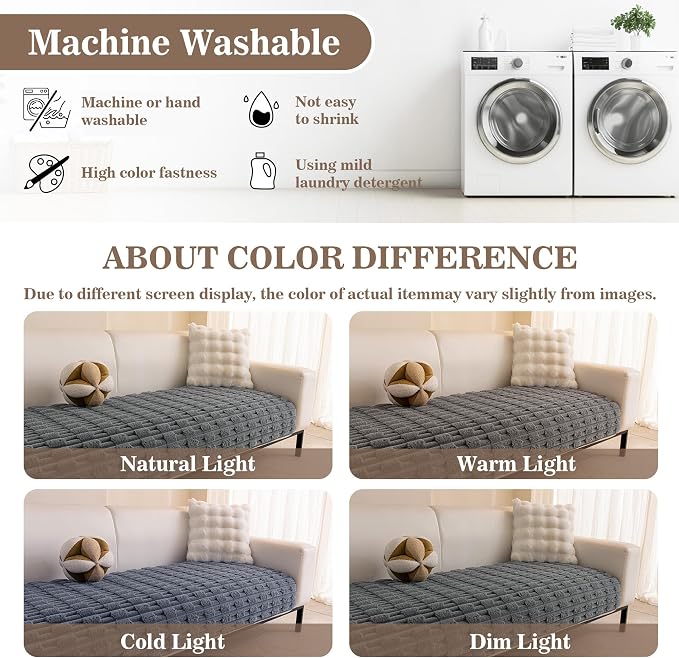 MYSKY HOME 100% Waterproof Couch Cover for Dog, Plush Pet Couch Covers for Sofa Washable, Couch Covers for 2 Cushion Sofa Pet Friendly, Non-Slip Sofa Covers Slipcover Protector, Dark Grey, 35"x63"