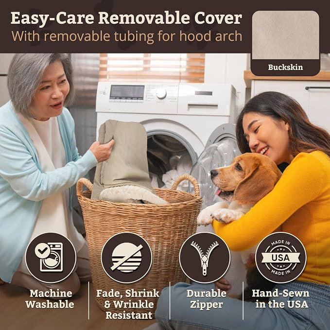 Snoozer Rectangle Cozy Cave Dog Bed - Indoor Dog Bed with Cover Cave, Covered Calming Burrow for Medium & Large Sized Pets with Blanket Attached, Enclosed, Washable Cover - Large, Buckskin