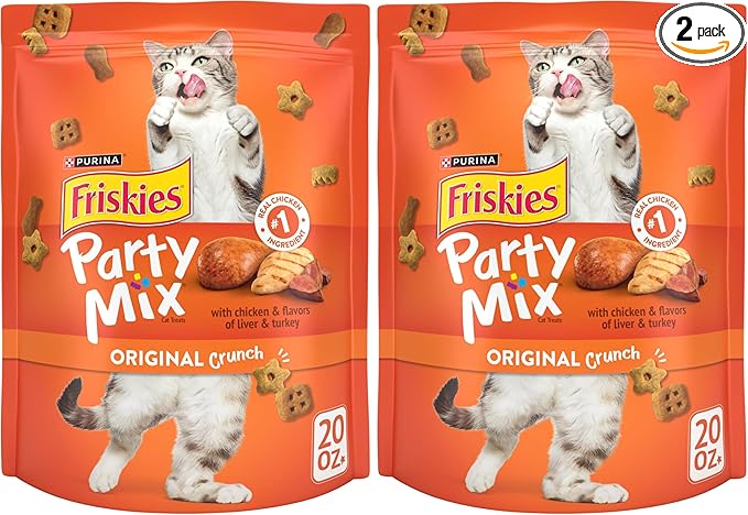 Friskies Purina Cat Treats,Party Mix Original Crunch - 20 oz. Pouch,(Pack of 2)