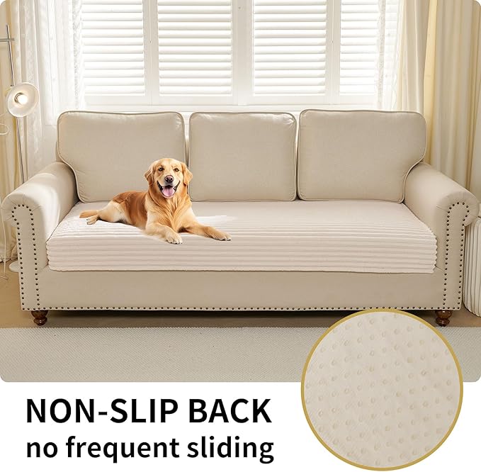 HAOMAIJIA Waterproof Couch Cover for Dogs Washable,Faux Fur Pet Couch Covers for Sofa,Soft Dog Bed Cover Non-Slip Couch Covers for 3 Cushion Couch Sofa Pet Friendly (Off White, 35" x 74")