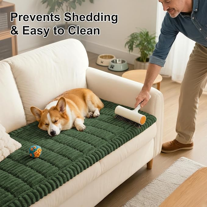 Smiry Couch Cover for Dogs, Non Slip Washable Sofa Protector for Pets, Soft Furniture Cover for Pet, Stylish Sofa Covers, Cozy Protect Against Fur, Dirt & Everyday Messes (Dark Green, 27.6" x 82.7")