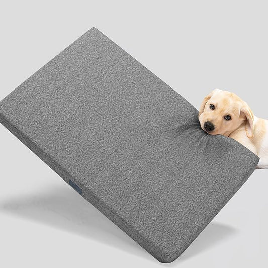 Veehoo Chew Proof Dog Bed for Crate, Indestructible Dog Crate Bed for Aggresive Chewers, Large Tough Chew Resistant Pet Pad with Hidden Zipper, Removable Washable Cover