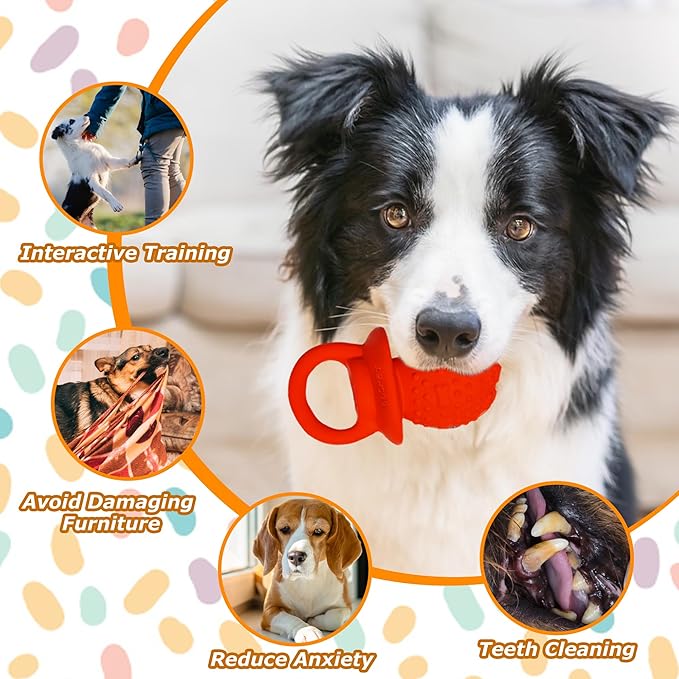 Latex Chew Dog Toys, Novelty Squeaky Pacifier Dog Toys for Teething Puppies, Mild Chewing Small, Medium, Large Dogs, Pet Dogs Supplies Newborn Puppy Gift (Red+Yellow 2 Pcs)