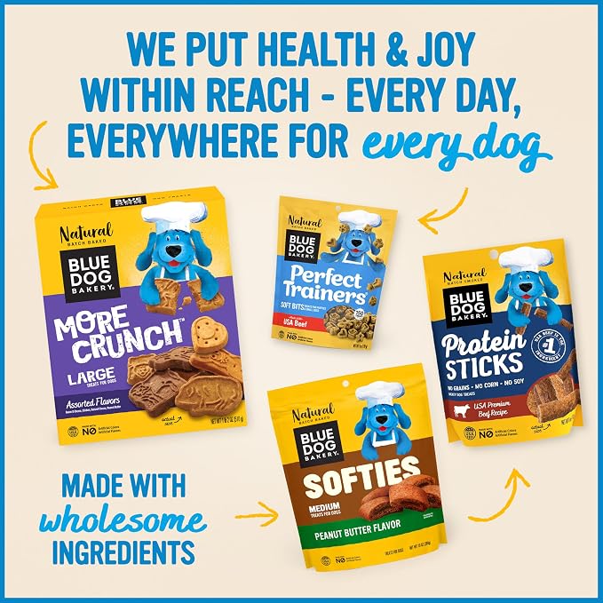 Blue Dog Bakery More Crunch Medium Beef & Bone Broth Dog Treats, Dog Biscuits for Large Breeds, Healthy Treats, All Natural, 18 oz (Pack of 3)