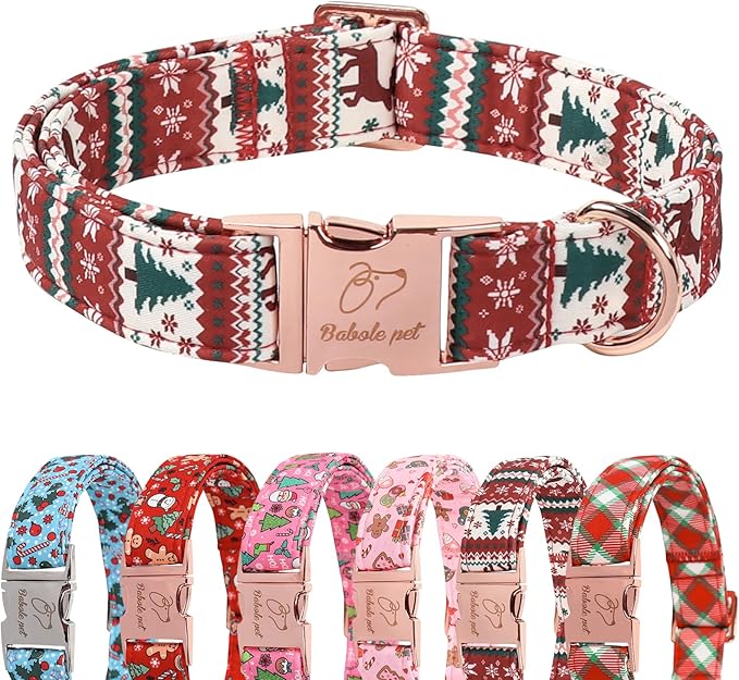 Christmas Dog Collar for Puppy Small Dogs - Fair Isle Style Christmas Collars for Dogs, Cute Reindeer Snowflake Winter Heavy-Duty Adjustable Dog Collars with Metal Buckle XS