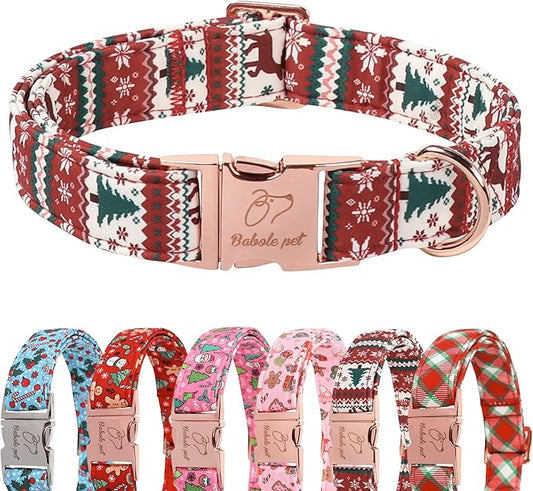 Christmas Dog Collar for Puppy Small Dogs - Fair Isle Style Christmas Collars for Dogs, Cute Reindeer Snowflake Winter Heavy-Duty Adjustable Dog Collars with Metal Buckle XS