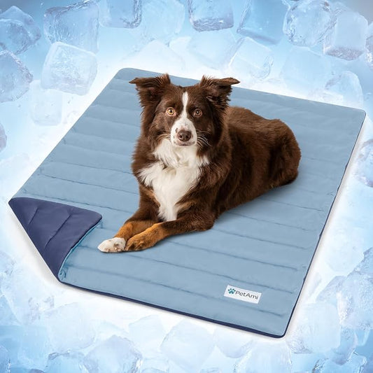 PetAmi Dog Cooling Mat, Q-Max Pet Cooling Blanket with Thick Cushioning, Self Cooling Pad for Dogs & Cats, Reversible Summer Mat for Crate, Couch, Kennel, Gray/Light Grey, Medium (29x40)