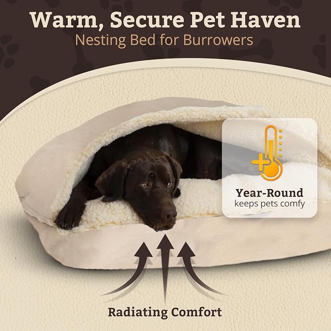 Snoozer Rectangle Cozy Cave Dog Bed - Indoor Dog Bed with Cover Cave, Covered Calming Burrow for Small Sized Pets with Blanket Attached, Enclosed, Washable Cover - Small, Buckskin