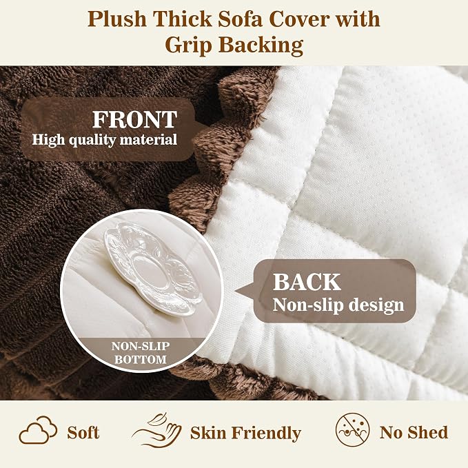 MYSKY HOME Couch Covers for 3-4 Cushion Sofa Pet Friendly, Couch Cover for Dogs, Sofa Covers for Pets Washable, Soft Non-Slip Sofa Slipcovers Furniture Protector Covers, Chococlate, 27.6" x 82.7"