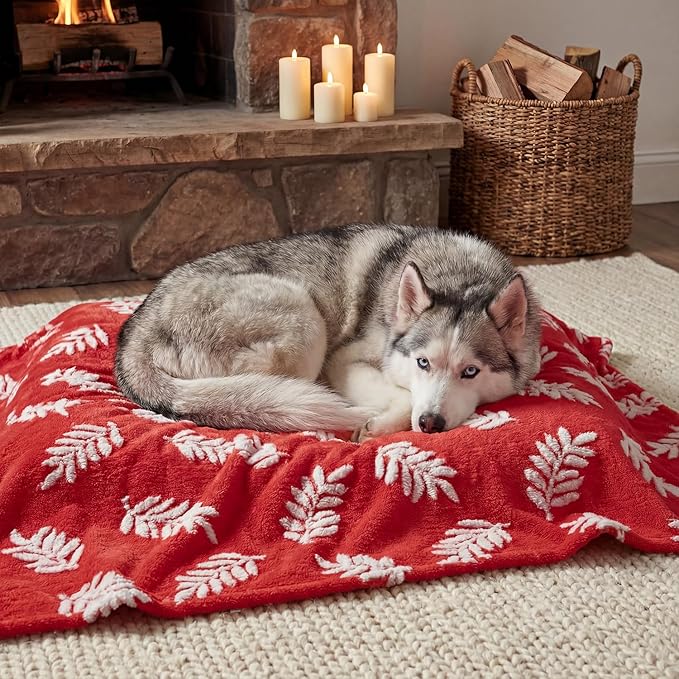 Horaldaily Pets Flannel Blanket, Red Leaves 3D Textured Soft Fuzzy Fluffy Plush Cozy Fleece Premium Blankets for Dog Cat Puppy Kitten Couch Protection, 30x40