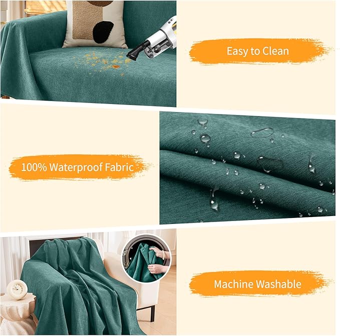 Deep Dream Cat-Scratch Resistant Couch Cover, Waterproof Sofa Cover for 3 Cushion Couch Washable, Pet Friendly Couch Protectors Anti Slip Thickened Love Seat Slipcovers for Dogs Pets,91" x 118",Green