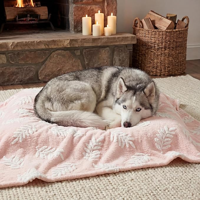 Horaldaily Pets Flannel Blanket, Pink Leaves 3D Textured Soft Fuzzy Fluffy Plush Cozy Fleece Premium Blankets for Dog Cat Puppy Kitten Couch Protection, 16x23