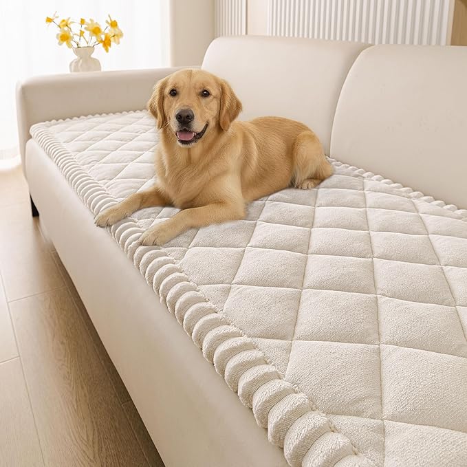 Smiry Couch Cover for Dogs, Non Slip Washable Pet Sofa Protector for Large Dogs, Cats, Fuzzy Plush Sofa Covers for 3 Cushion Couch, Against Fur, Dirt & Scratch Resistant, White, 27.6"×88"
