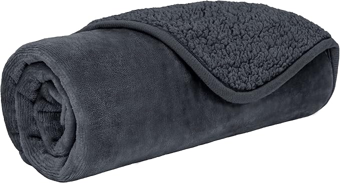 PetAmi Premium Waterproof Dog Blanket for Small Medium Dogs, Reversible Sherpa & Flannel Fleece, Leakproof Pet Throw for Couch Protection, Soft Plush Furniture Protector for Cats, Washable, 24x32 Grey