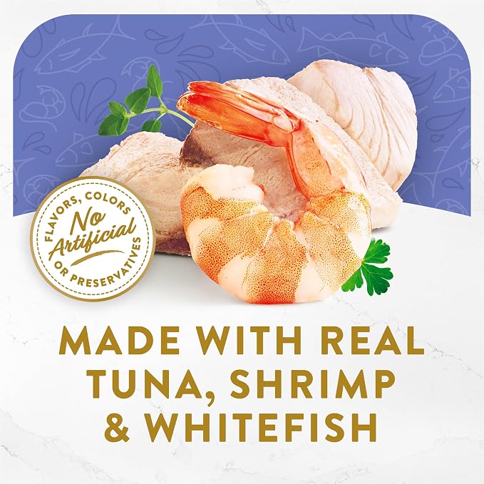 Fancy Feast Purina Broths Classic Cat Food Topper with Tuna, Shrimp, and Whitefish - 1.4 oz. Pouches (Pack of 32)