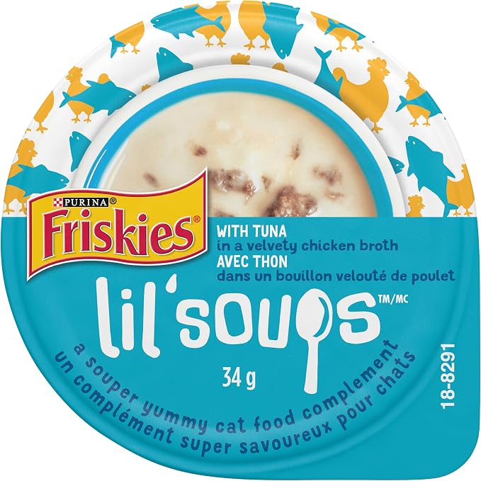 Friskies Purina Natural,Grain Free Lickable Cat Treats Lil’ Soups with Tuna in Chicken Broth - 1.2 oz. Cups,(Pack of 16)