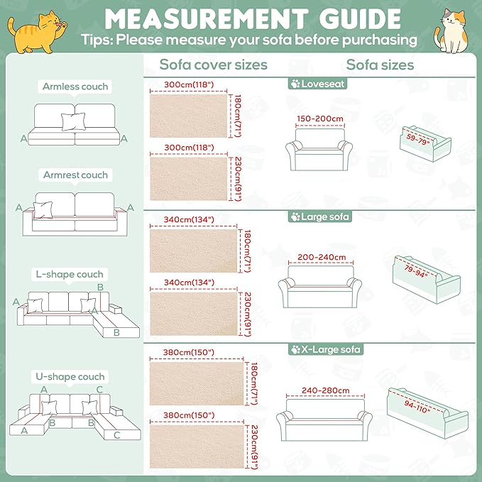 Loiion Cat Scratch Furniture Protector - Ultra Soft, Waterproof Sofa Cover to Keep Cats Off, Pet-Friendly Couch Protectors for Love Seat, Anti-Slip Couch Cover for Pets and Kids 118"X91" Almond