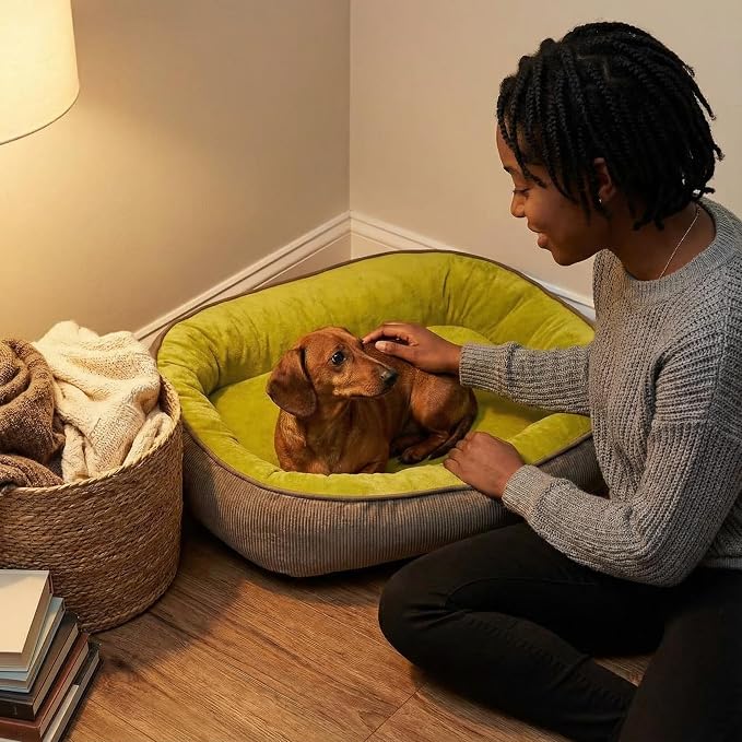 Calming Dog Bed for Medium Dogs 26"x19" - Orthopedic Washable Pet Bed with Anti-Slip Bottom, Indoor Soft Cat Bed with Removable Cover (Lime Green)