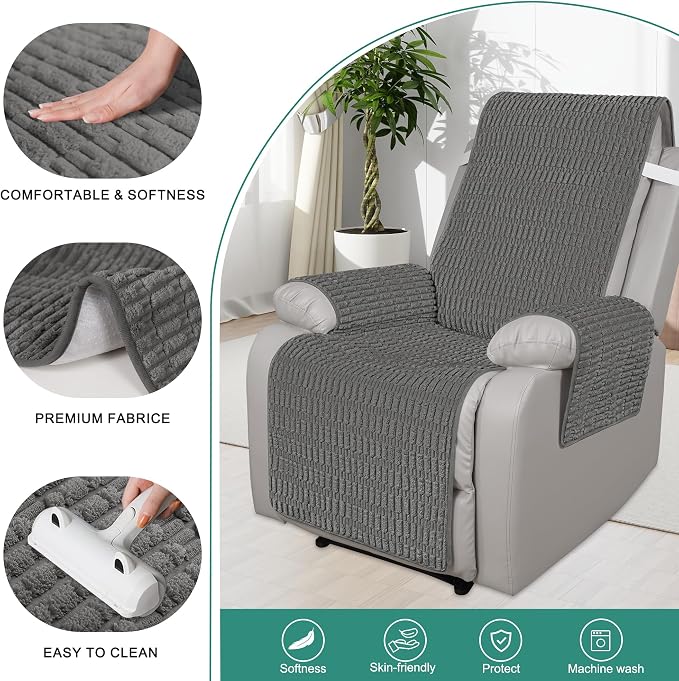 Foxdecor Recliner Chair Covers, Recliner Cover Non-Slip Chair Covers, Washable Recliner Couch Cover Furniture Protector, Cover for Recliner Chair with Elastic Straps. (Dark Grey, 30" W)